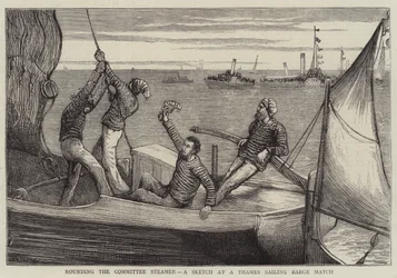 Rund um den Komiteedampfer, eine Skizze bei einem Thames-Segelbarge-Wettkampf